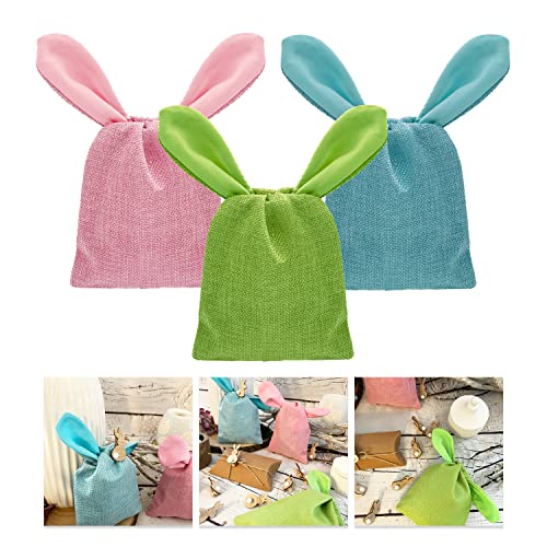 Oblique Unique® 3er-Set Osterhasen Jute-Beutel mit Knoten-Ohren – Stoffbeutel in Grün, Rosa & Blau – Wiederverwendbare Geschenkverpackung, Deko & Aufbewahrung – Ideal für Ostern, Basteln & Mitgebsel von Oblique Unique