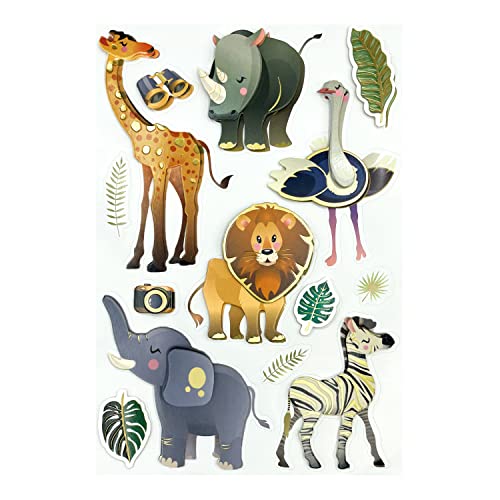 Oblique Unique® 3D Sticker Tiere und Blätter Aufkleber Safari Zoo Gold Glänzend als Dekoration zum Basteln DIY Dekoration Scrapbooking von Oblique Unique