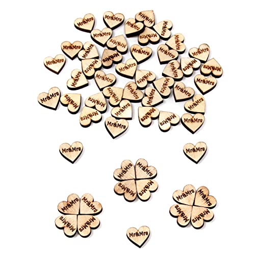 Oblique Unique® 50 Stück Holz Herzen mit der Aufschrift Mr & Mrs Dekoherzen Tischdekoration zur Hochzeit Deko aus Holz Tischdeko Hochzeitsdeko von Oblique Unique