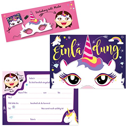 Oblique-Unique® 6 Einladungskarten - Einhorn Party zum Ausschneiden Einhorn Maske Geburtstag Jungen Mädchen Kinder Karten Set von Oblique Unique
