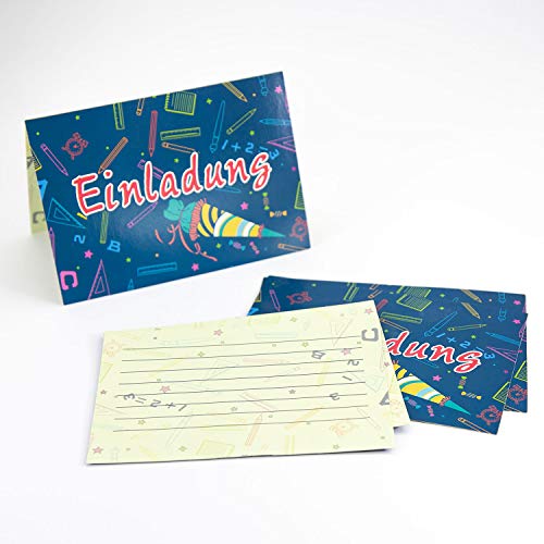 Oblique Unique® 6 Einladungskarten für Schuleinführung Schulanfang Einschulung Schulbeginn Einladungen mit beschreibbarer Rückseite 10,5 x 15 cm von Oblique Unique