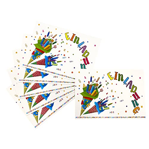 Oblique Unique® 6 Einladungskarten für Schuleinführung Schulanfang Einschulung Schulbeginn Einladungen mit beschreibbarer Rückseite 10,5 x 15 cm von Oblique Unique