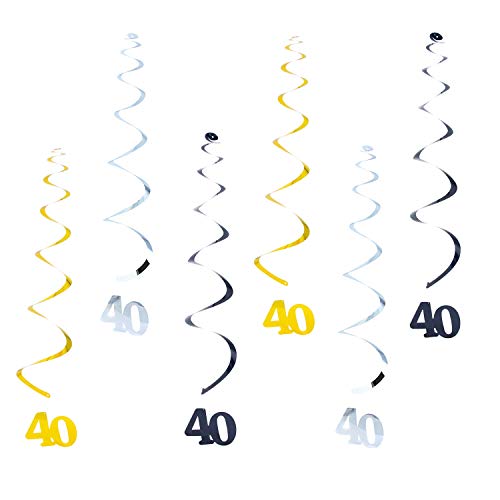 Oblique Unique® 6 Spiral Wirbel Deckenhänger Girlanden für 40. Geburtstag Jubiläum Hochzeitstag Party Geburtstagsdeko Hängedeko - Gold Schwarz Silber von Oblique Unique