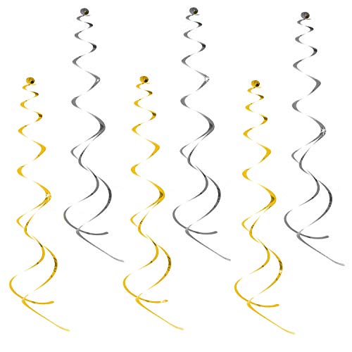 Oblique Unique® 6 Spiral Wirbel Deckenhänger Girlanden mit Spiegeleffekt Geburtstag Jubiläum Hochzeit Party Deko Hängedeko Geburtstagsdeko - Gold Silber von Oblique Unique