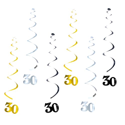 Oblique Unique® 6 Wirbel Spiralwirbel 30 Geburtstag Jubiläum in Gold Schwarz Silber als Hänge Deko Dekoration von Oblique Unique