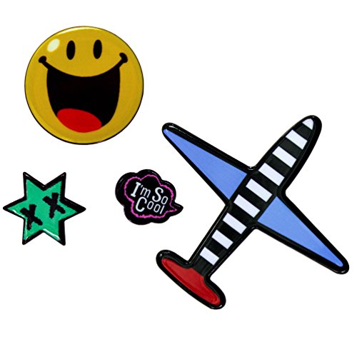 Oblique Unique® Anstecker Set farbenfrohe Buttons Kindergeburtstag Geschenk - wählbar - (Flugzeug + Smiley Set) von Oblique Unique