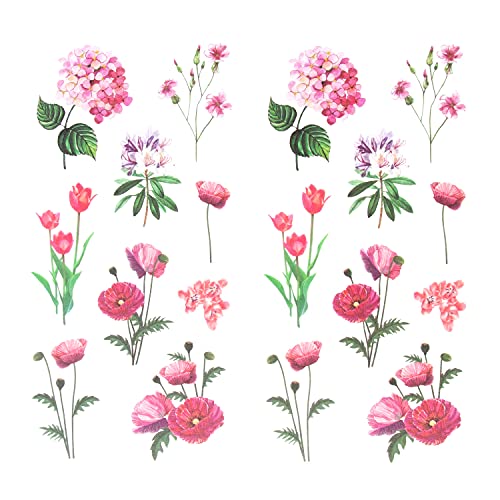 Oblique Unique® Blumen Sticker Pflanzen Blätter Aufkleber Vintage Kakteen Wildblumen Küche Dekoration Scrapbooking Kinder Basteln (Vintage Blumen Rot) von Oblique Unique