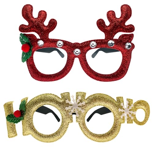 Oblique Unique® Brillen Glitzerd Partybrillen Spaßbrillen Rentier HOHO für Weihnachten Party Fasching Karneval Accessoire von Oblique Unique