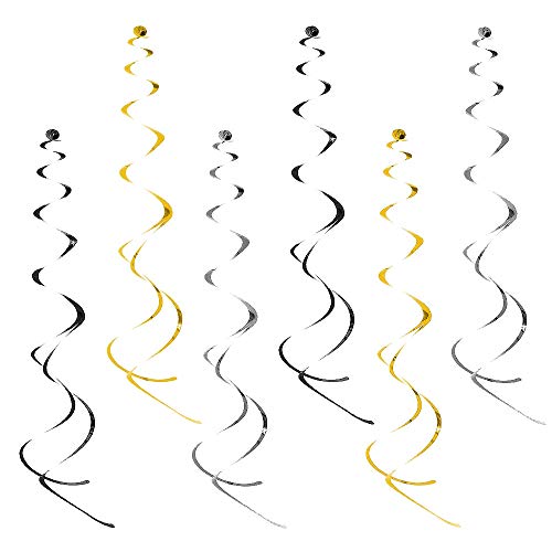 Oblique-Unique® Deckenhänger 6 Stück Spiral Girlanden - Farbe wählbar (Schwarz-Silber-Gold Mix) von Oblique Unique