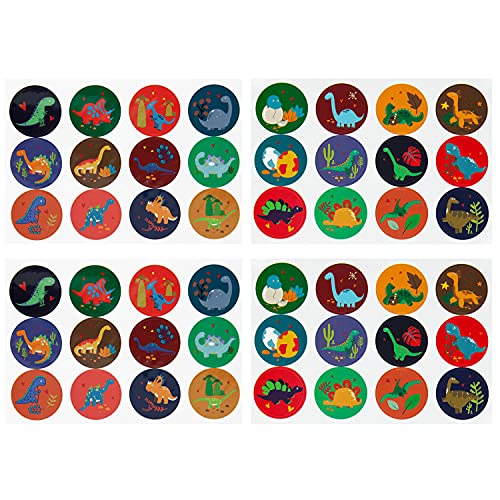 Oblique Unique® Dino Sticker Set 48 Stück Farbenfrohe runde Dinosaurier Aufkleber zum Spielen Basteln Kindergeburtstag für Kinder Jungs von Oblique Unique