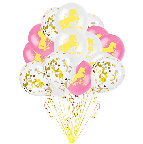Oblique-Unique® Einhorn Konfetti Luftballon Set für Kinder Geburtstag Feier Jubiläum JGA Unicorn Party Ballons Rosa Weiß von Oblique-Unique