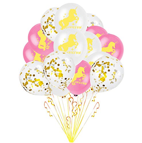 Oblique Unique® Einhorn Konfetti Luftballon Set für Kinder Geburtstag Feier Jubiläum JGA Unicorn Party Ballons Rosa Weiß von Oblique Unique