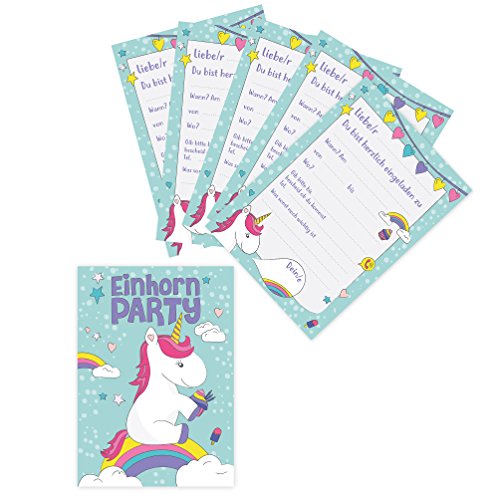 Oblique-Unique® Einladungskarten - Einhorn Party - 6-er Kartenset Unicorn - Einladungskarten für Kindergeburtstag von Oblique Unique