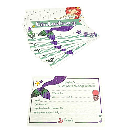 Oblique Unique® Einladungskarten Meerjungfrauen Party 6-er Karten Set Mermaid Meerjungfrau Einladungskarten Einladungen für Kindergeburtstag von Oblique Unique