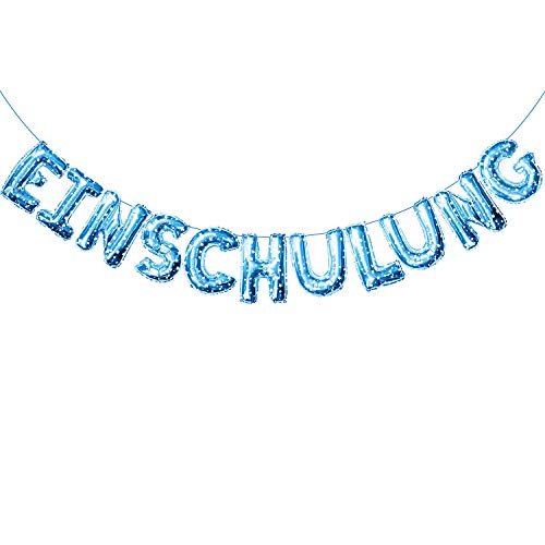 Oblique Unique® Einschulung Folien Luftballon Girlande Banner Hänge Deko für Schuleinführung Schulanfang Schulstart Dekoration Schule Jungs Mädchen Blau mit Sternen von Oblique Unique