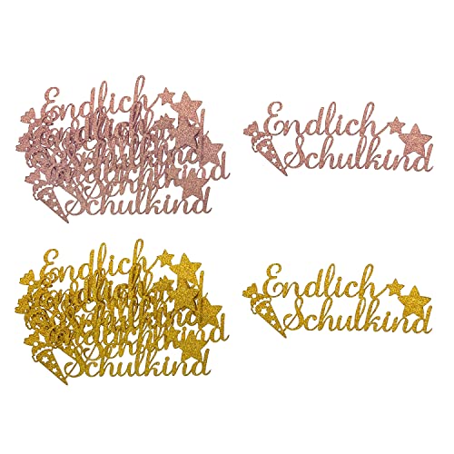 Oblique Unique® Endlich Schulkind Konfetti Groß Glitzernd für Schuleinführung Einschulung Schulanfang Jungs und Mädchen Streudeko Tischdeko (Rosé + Gold) von Oblique Unique