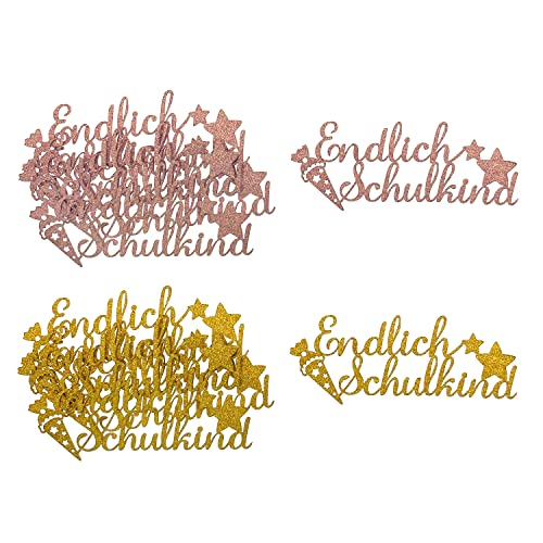 Oblique Unique® Endlich Schulkind Konfetti Groß Glitzernd für Schuleinführung Einschulung Schulanfang Jungs und Mädchen Streudeko Tischdeko (Rosé + Gold) von Oblique Unique