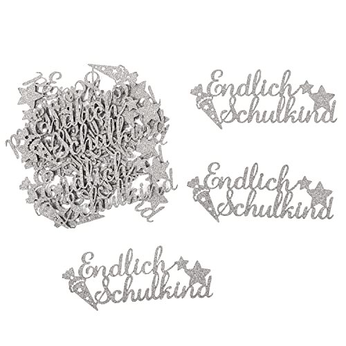 Oblique Unique® Endlich Schulkind Konfetti Groß Glitzernd für Schuleinführung Einschulung Schulanfang Jungs und Mädchen Streudeko Tischdeko (Silber) von Oblique Unique