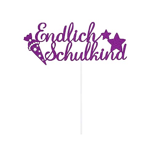 Oblique Unique® Endlich Schulkind Torten Topper Glitzernd für Schuleinführung Einschulung Schulanfang von Jungs und Mädchen Topper Kuchendeckel (Pink) von Oblique Unique