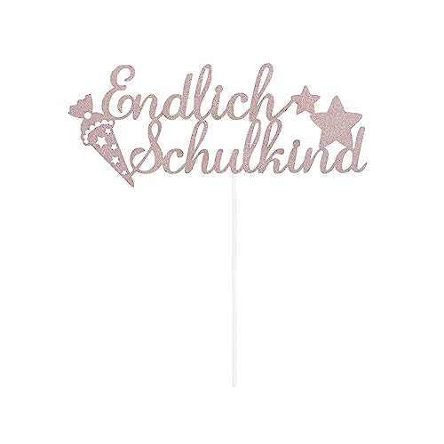 Oblique Unique® Endlich Schulkind Torten Topper Glitzernd für Schuleinführung Einschulung Schulanfang von Jungs und Mädchen Topper Kuchendeckel (Rosa) von Oblique Unique