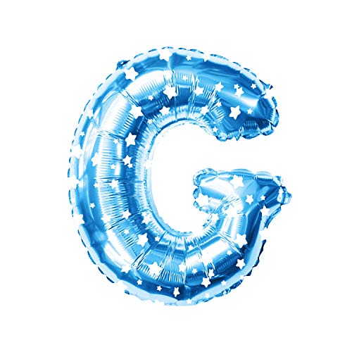 Oblique Unique® Folien Luftballon alle Buchstaben Alphabet ABC Herz Stern in Blau mit weißen Sternen für Kinder Geburtstag JGA Baby Shower Party Deko Folienballon - wählbar (Buchstabe G) von Oblique Unique