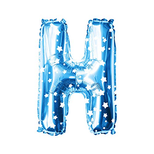 Oblique Unique® Folien Luftballon alle Buchstaben Alphabet ABC Herz Stern in Blau mit weißen Sternen für Kinder Geburtstag JGA Baby Shower Party Deko Folienballon - wählbar (Buchstabe H) von Oblique Unique