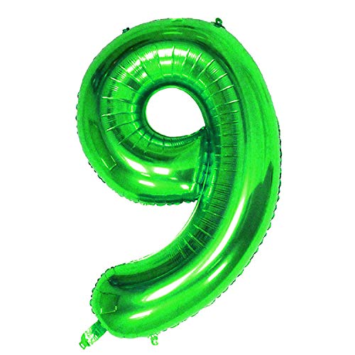 Oblique Unique® Folien Luftballon mit Zahl Nummer 0 - 9 Folienballon für Kinder Geburtstag Jubiläum Silvester Party Deko Ballon Grün - Zahl wählbar (Nr 9) von Oblique Unique