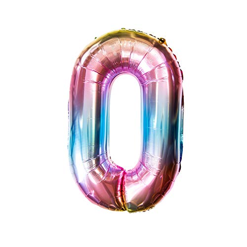 Oblique Unique® Folien Luftballon mit Zahl Nummer für Kinder Geburtstag Jubiläum Silvester Party Deko Folienballon in Regenbogenfarben Farbmix - Zahl wählbar (Nr 0) von Oblique Unique