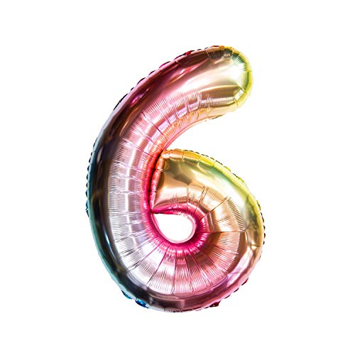 Oblique Unique® Folien Luftballon mit Zahl Nummer für Kinder Geburtstag Jubiläum Silvester Party Deko Folienballon in Regenbogenfarben Farbmix - Zahl wählbar (Nr 6) von Oblique Unique