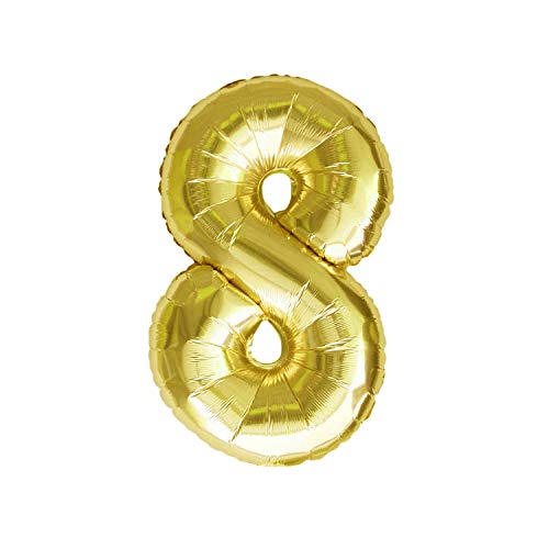 Oblique Unique® Folien Luftballon mit Zahl Nummer in Gold für Geburtstag Jubiläum Party Deko Folienballon - Zahl wählbar (Nr 8) von Oblique Unique