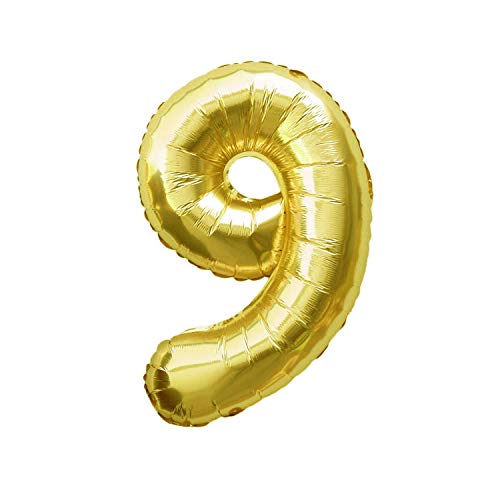 Oblique Unique® Folien Luftballon mit Zahl Nummer in Gold für Geburtstag Jubiläum Party Deko Folienballon - Zahl wählbar (Nr 9) von Oblique Unique