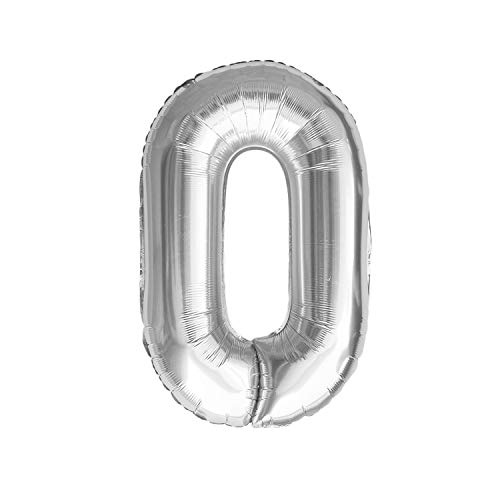 Oblique Unique® Folien Luftballon mit Zahl Nummer in Silber für Geburtstag Jubiläum Party Deko Folienballon - Zahl wählbar (Nr 0) von Oblique Unique