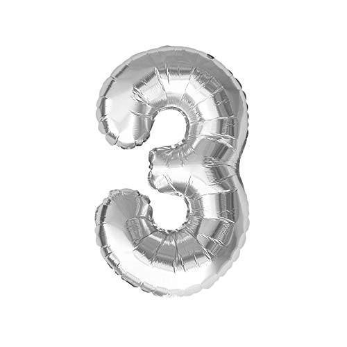Oblique Unique® Folien Luftballon mit Zahl Nummer in Silber für Geburtstag Jubiläum Party Deko Folienballon - Zahl wählbar (Nr 3) von Oblique Unique