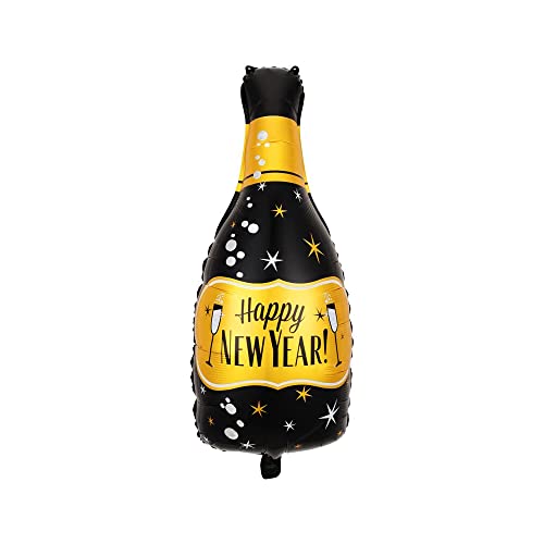 Oblique Unique® Folien Luftballons Happy New Year Ballons Deko für Silvester Neujahr Party Silvesterdeko (Champagnerflasche (Schwarz, Gold)) von Oblique Unique
