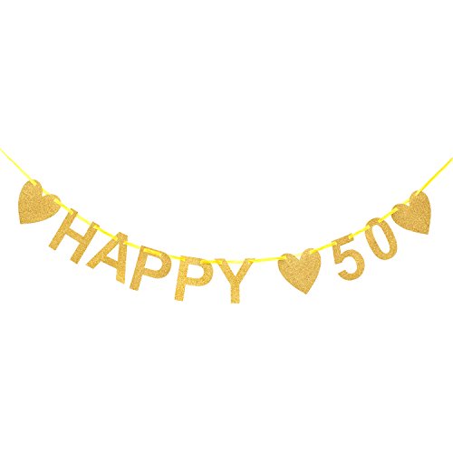 Oblique-Unique® Happy 50 Girlande - Gold Glitzernd - Geburtstag Goldene Hochzeit Jubiläum Dekoration von Oblique-Unique