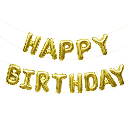 Oblique Unique® Happy Birthday Folienballon Girlande Banner in Gold Glänzend als Geburtstag Party Deko mit 13 Folien Luftballons von Oblique Unique