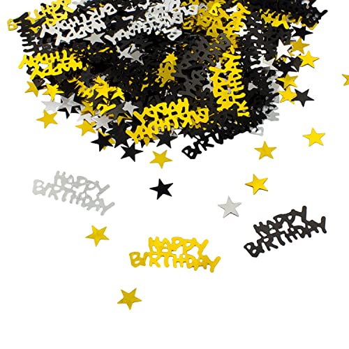 Oblique Unique® Happy Birthday Geburtstag Konfetti Mix + Sterne Gold Silber Schwarz - über 1500 Stück Tisch Deko Streudeko Dekoration von Oblique Unique