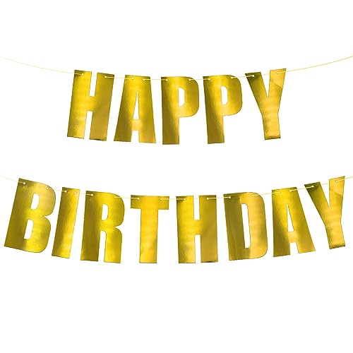 Oblique Unique® Happy Birthday Girlande Buchstaben glänzend Party Banner für Kinder Geburtstag Kinderzimmer Kindergarten Dekoration (Happy Birthday - Gold) von Oblique Unique