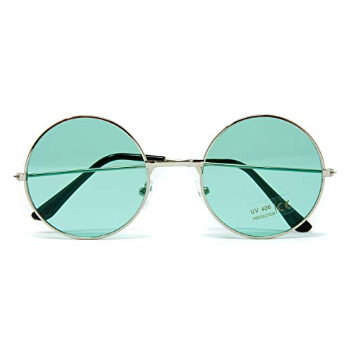 Oblique Unique® Hippie Brille Retro Sonnenbrille Rund für 60er 70er Jahre Party Flower Power Kostüm Accessoire Fasching Karneval Herren Damen (Grün) von Oblique Unique