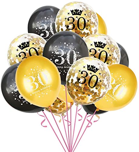 Oblique-Unique® Konfetti Luftballon Set für 30. Geburtstag Feier Party Ballons 15 Stück Schwarz Gold Transparent von Oblique Unique