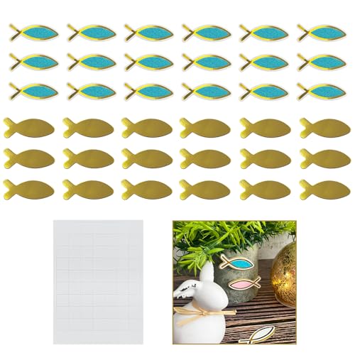 Oblique Unique® Konfetti Set Gold Glitzernd Kerze oder Fische Tischdeko Taufdeko Streuartikel Streudeko Verzierung für Taufe Kommunion Konfirmation Firmung Deko (Fische Blau-Gold) von Oblique Unique