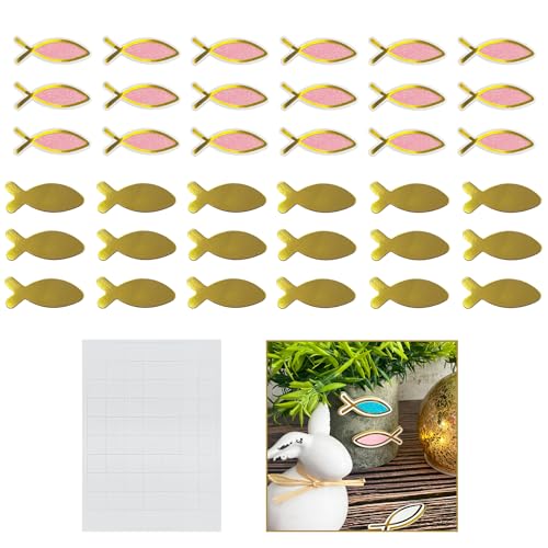 Oblique Unique® Konfetti Set Gold Glitzernd Kerze oder Fische Tischdeko Taufdeko Streuartikel Streudeko Verzierung für Taufe Kommunion Konfirmation Firmung Deko (Fische Rosa-Gold) von Oblique Unique