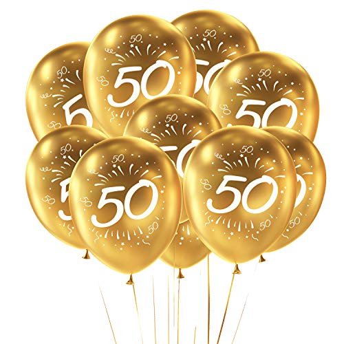 Oblique Unique® Luftballon Set Zahl 50 für Geburtstag Goldene Hochzeit Feier Jubiläum Party 10 Deko Ballons Gold Weiß von Oblique Unique