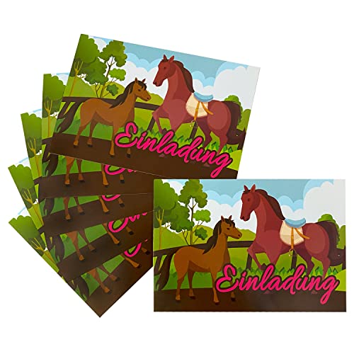 Oblique Unique® Pferde Einladungskarten 6-er Karten Set Einladungen für Pferde Party Kindergeburtstag Schuleinführung mit niedlichen Pferd Motiven von Oblique Unique