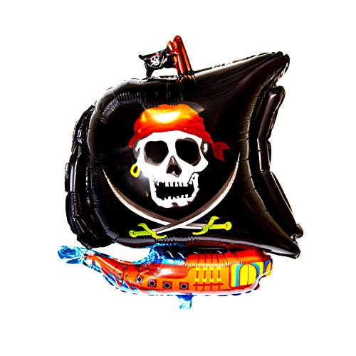 Oblique Unique® Piraten Schiff Folien Luftballon für Kindergeburtstag Piraten Motto Party Feier Deko Ballon Folienballon mit Totenkopf Pirat Boot von Oblique Unique