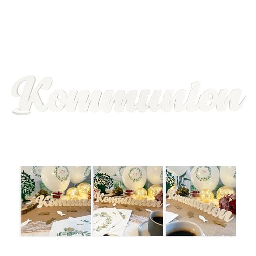 Oblique Unique® Schriftzug Kommunion oder Konfirmation aus Holz Tischdeko Deko für Kommunion Konfirmation von Junge Mädchen (Kommunion - Weiß) von Oblique Unique