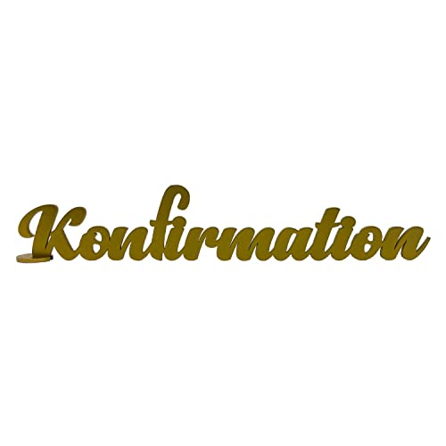 Oblique Unique® Schriftzug Kommunion oder Konfirmation aus Holz Tischdeko Deko für Kommunion Konfirmation von Junge Mädchen (Konfirmation - Gold) von Oblique Unique