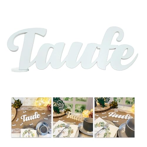 Oblique Unique® Schriftzug Taufe Holz als Tischdeko Echtholz für Taufe Deko Junge Mädchen Verzierung (Weiß) von Oblique Unique