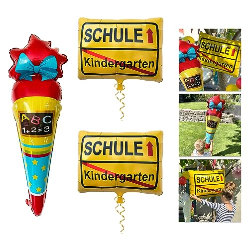 Oblique Unique® Schuleinführung Schulanfang Einschulung Deko Set - Folienballon Zuckertüte - Kindergarten/Schule - Schulkind - HURRA Schulkind (Zuckertüte + “Kindergarten/Schule” Luftballons) von Oblique Unique