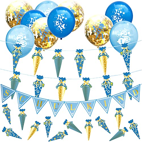 Oblique Unique® Schuleinführung Schulanfang Einschulung Deko Set für Jungs - Zuckertüten Girlande + Konfetti + Luftballon Set + Schulkind Girlande von Oblique Unique